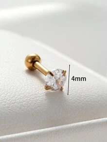 Toppiercing 1pc Simple And Fashionable Copper Inlaid Zirconia Circle Shaped Stainless Steel Bar Cartilage Piercing Ear Stud - Yellow Gold - View 2