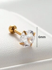 Toppiercing 1pc Simple And Fashionable Copper Inlaid Zirconia Circle Shaped Stainless Steel Bar Cartilage Piercing Ear Stud - Yellow Gold - View 4