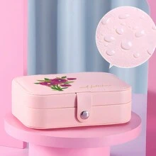 1 pieza Caja de almacenamiento personalizada para joyas de mujeres con flores y nombre, organizador de joyas personalizado de moda, regalo perfecto para madre, novia, aniversario de mujer. - Rosa - Ver 4