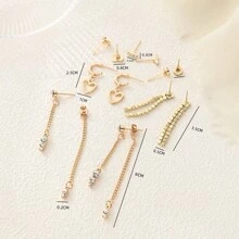 Elegant Style Love Pendant Metal Tassel Line Earring Set - Yellow Gold - View 3