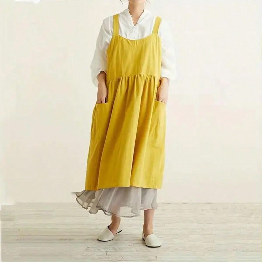 1pc Stylish Linen Apron With Pockets For Chefs, Gardeners, Cooks