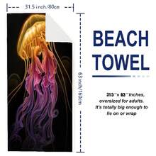 Toalla de playa grande con patrón de dibujos animados de medusas, ligera, a prueba de viento y de secado rápido (1 pieza) - Verde Oscuro - Ver 6