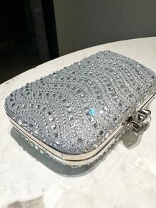 Sac à main de mariée, sac à main pour femmes élégant, convient pour les banquets, les mariages, les danses, les fêtes, les occasions formelles, avec un sac à main en strass argenté, un sac de soirée, un portefeuille à la mode, sac bandoulière avec sangle de chaîne.