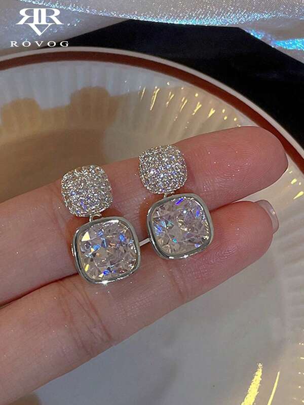 1 Par De Pendientes Colgantes Elegantes, Fashionables Y De Cristal Artificial Geométrico Con Diamantes De Imitación Para Mujer Para Uso Diario, Citas O Regalos De Vacaciones