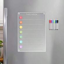 Sticker de decoración para refrigador, imán transparente de acrílico para hogar, puede registrar eventos importantes de comida, viene con 6 plumones borrables para dibujar. - Blanco - Ver 4