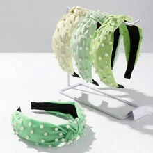 3pcs/4pcs Fabric Pearl Detail Wide Edge Headband, Suitable For Daily Hair Accessory Decoration - Multicolor - View 9