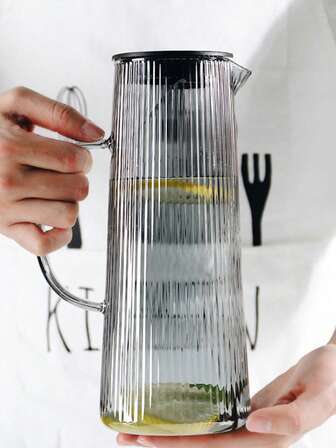 1pc Large Capacity Heat-Resistant Glass Cold Water Bottle With Bamboo Lid And Glass Body