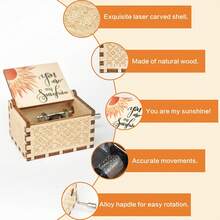 You Are My Sunshine Music Box, Wooden Hand Crank Laser Engraved Retro Unique Music Box Gift For Birthday, Christmas, Valentine Day, Mother Day, Anniversary, Wedding - Brown - View 11