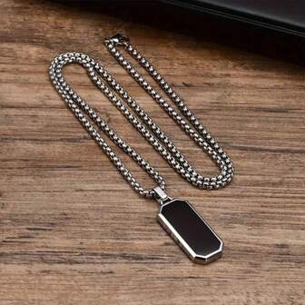 1pc/Elegant Stainless Steel Men Necklace, Adorned With An Exquisite Black Geometric Droplet Pendant - Unique Design, Suitable For All Kinds Of Occasions Fathers Day Gift School Jewelry Men Y2k Accessories Goth Chains Jeans Accessories Gothic Jewellery Back To School Street Halloween Accessories Punk