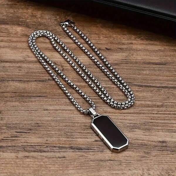 1pc/Elegant Stainless Steel Men Necklace, Adorned With An Exquisite Black Geometric Droplet Pendant - Unique Design, Suitable For All Kinds Of Occasions Fathers Day Gift