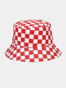 1入組男女兩用翻轉格紋漁夫帽，韓國風格春夏戶外旅行防曬時尚街頭帽 - 多色 - 查看 6