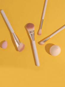 臉部化妝刷,1個角度遮瑕和粉底刷,實木手柄,適用於遮蓋粉刺,黑眼圈,眼影刷 - 米色 - 查看 5