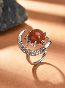 1pc Natural Crystal & Stone Crescent Moon Ring, Ramadan Gift For Women - Multicolor - View 8