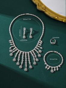 4pcs/Set Luxury Banquet Saudi Arabian Bride Wedding Necklace Bracelet Earrings Ring Copper Zirconia Stone Tassel Jewelry Set