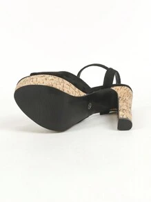 黑色絨面露趾粗跟防水厚底女款涼鞋 - 黑色 - 查看 8