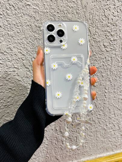 Delicate Daisy Flower Phone Case Compatible With Apple 14 Pro Max, 13, 12/12 Pro, 11, XR With White Butterfly Heart Lanyard, Fashionable And Design, Suitable For Girlfriends