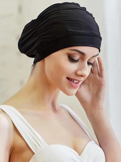 Unisex Pleated Fabric Swimming Cap With Added Head Circumference For Long Hair And Ear Protection, Beach Essentials, Beach Accessories, Pool Float