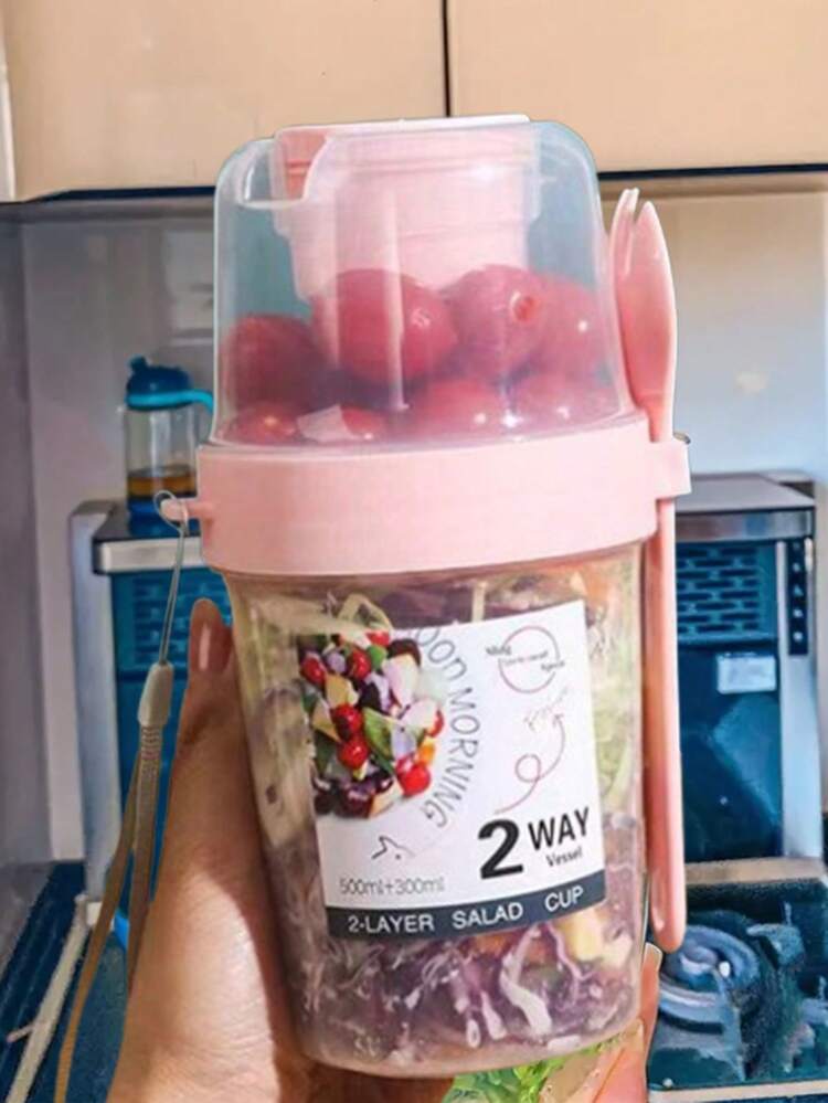 2入組/1入組搖晃沙拉杯健康沙拉容器，內附叉子，便攜式午餐盒，水杯，平底杯，食品貯存盒，水果整形工具，牛奶杯，果汁杯，泡沫奶茶杯，沙拉杯野餐午餐早餐工具廚房器具廚房小工具 - 彩色 - 查看 9