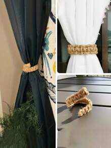 1PC Dây buộc rèm cửa, Dây giữ rèm cửa trơn, Dây buộc rèm cửa thiết kế bện Boho, Dùng cho phòng ngủ, phòng khách, Trang trí nhà cửa, Trang trí phòng, Trang trí tường - màu nâu - Xem 7