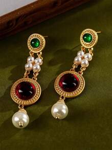 1 đôi Vintage Thanh lịch Triều đình Phong cách Trân châu Thả hoa tai Đối với phụ nữ - Bông tai phong cách cung điện - Xem 4