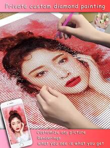 Diy Customized Diamond Painting With Photo, Full Round Diamond, Any Picture Personalized Souvenir, Unique Diamond Art, Suitable For Home Wall & Wedding Room Decoration, Friend Gift Giving