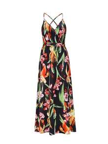 Vestidos largos de mujer elegantes de playa, con Tirantes ajustables y estampado floral y plantas tropical,vestidos frescos casuales Sexy  para dama fiesta, Faldas Mujer Largas Elegantes, vestidos de novia primavera y Verano - Negro - Ver 6