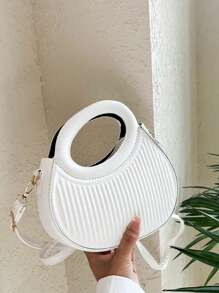 Thời trang Đen Niche Thiết kế French Gentle Lady New Commuter Ngày cầm tay đeo vai chéo thân Túi xách nữ Túi xách kẻ sọc nổi Túi đeo chéo tròn thời trang dành cho nữ Túi xách tay có quai đôi mới lạ - trắng - Xem 1