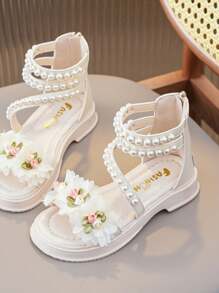 Um Par de Sandálias para Meninas, Moda de Verão, Sapatos de Princesa para Meninas Mais Velhas, Sandálias Romanas com Dedo Aberto para Meninas Mais Novas - Bege - Ver 2