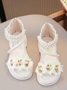 Um Par de Sandálias para Meninas, Moda de Verão, Sapatos de Princesa para Meninas Mais Velhas, Sandálias Romanas com Dedo Aberto para Meninas Mais Novas - Bege - Ver 4