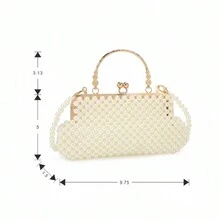 Acrylic Pearl Evening Purse, Clutch, Elegance Metal Handle Bag With Crossbody Strap, White, Makeup Bag, Kisslock Pearl Bag, Vintage Purse, For Wedding, Dating, Anniversary, Bride And Bridesmaid, Pure White Spring Color - 米色 - 查看 9