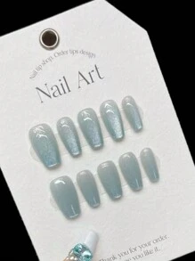 10pcs Cat Eye Style Artificial Nails Without Traces Or Wrinkles, Professionally Handmade And Easy To Wear Without Polishing Or Shaping Press On Nails Nail Supplies