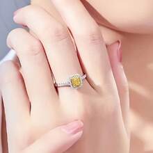 母親節主題珠寶,韓國風格長方形水晶＆黃色立方氧化鋯雙色鑽石婚戒,新娘手飾 - 白色 - 查看 7