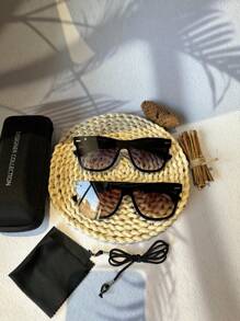 POLASUP 2 piezas Gafas de moda clásicas con remaches básicos, con cordón y estuche para gafas. Gafas decorativas de moda para verano, playa, vacaciones, exteriores y viajes - Degradado - Ver 11