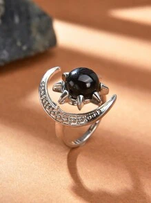 1pc Natural Crystal & Stone Crescent Moon Ring, Ramadan Gift For Women - Multicolor - View 7