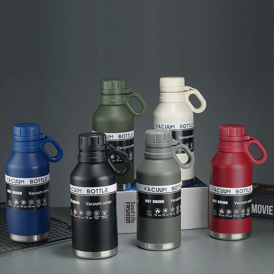 1入組 1200毫升便攜式水壺，戶外運動瓶，登山掛鉤鍋，露營鍋，304不銹鋼保溫杯，雙層保溫冷藏水壺 - 藍色 - 查看 1