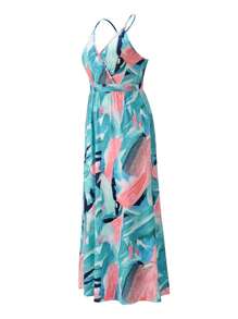 Vestidos largos de mujer elegantes de playa, con Tirantes ajustables y estampado floral y plantas tropical,vestidos frescos casuales Sexy  para dama fiesta, Faldas Mujer Largas Elegantes, vestidos de novia primavera y Verano - Celeste - Ver 7