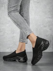 2024 Xu hướng Mới Giày dép Thoáng khí , Đúng mốt , Thoải mái , Giày lười Phong cách , Hình vuông Giày khiêu vũ , Lắc Giày dép , Toàn trận , Thoáng khí , Lưới Chất vải , Bọt biển Bánh Giày dép , Dày Nền tảng & Tăng Chiều cao , Kích thước lớn , Xuyên biên giới NỮ Giày dép - màu đen - Xem 3