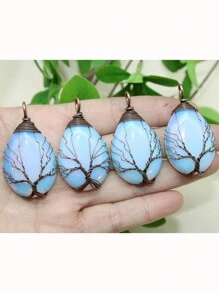 1PC Tree Of Life Crystals Necklace Pendant Water Drop Natural Stone Wire Wrap Rose Amethysts Quartz Crystal Tiger Eye Necklace Pendant