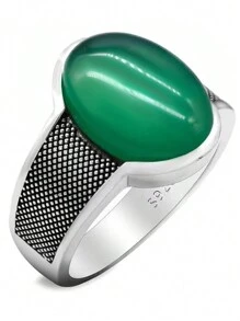 OHMMHO 1只復古典雅的男戒,鑲有天然瑪瑙石和925純銀,女士的925純銀珠寶 - 彩色 - 查看 21