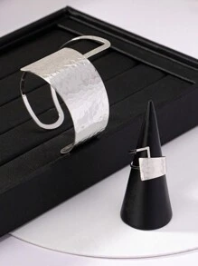 1 Pieza Pulsera Y Anillo Geométrico Con Y Estilo - Plateado - Ver 2
