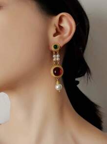 1 đôi Vintage Thanh lịch Triều đình Phong cách Trân châu Thả hoa tai Đối với phụ nữ - Bông tai phong cách cung điện - Xem 2