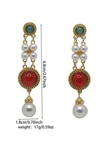 1 đôi Vintage Thanh lịch Triều đình Phong cách Trân châu Thả hoa tai Đối với phụ nữ - Bông tai phong cách cung điện - Xem 6