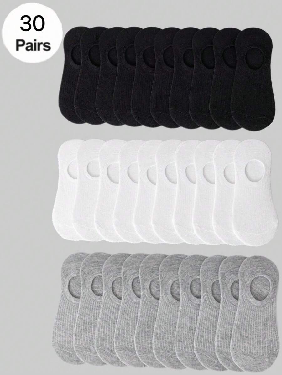 30 Pares Calcetines Invisibles Antideslizantes Y Transpirables De Corte Bajo Con Rayas Negras, Blancas Y Grises Para Mujeres, Prevención Del Mal Olor Y Absorción De La Humedad - Multicolor - Ver 1