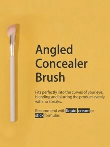 臉部化妝刷,1個角度遮瑕和粉底刷,實木手柄,適用於遮蓋粉刺,黑眼圈,眼影刷 - 米色 - 查看 11
