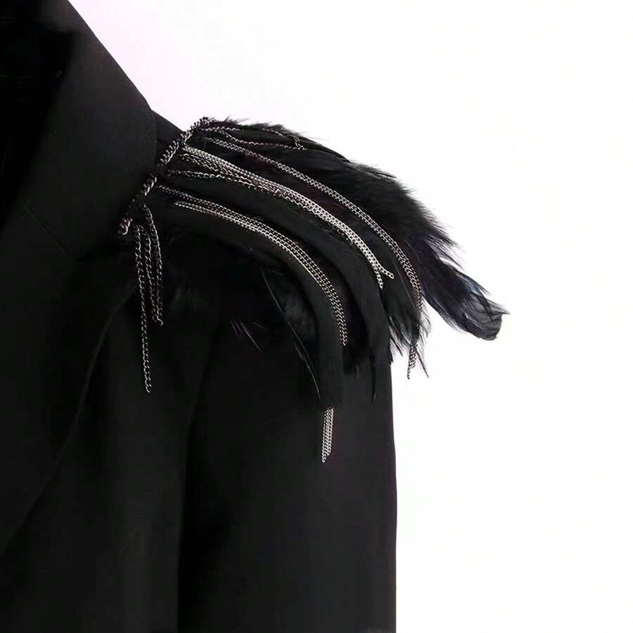 Charretera De Plumas Negras Con Flecos Metálicos, 1 Pieza, Para Puesta En Escena - negro - Ver 1