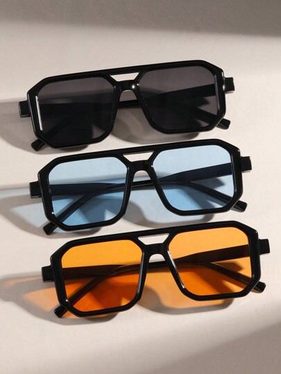 3pcs Women Square Multicolor Double Bridge Combo Vintage Fashion Accessory Eyeglasses Beach Accessories For Women Glasses Shades For Summer Beach Vacation,Outdoor,Travel