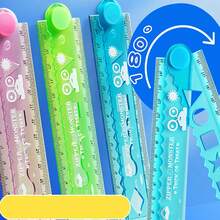 Student Folding Soft Ruler, Drawing Tool For Students, 30cm Measuring Scale, Line Drawing Ruler With Cartoon Design, Plastic Material, Stationery For Learning And Drawing,Rulers - Long Blue - View 2