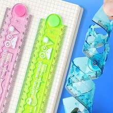Student Folding Soft Ruler, Drawing Tool For Students, 30cm Measuring Scale, Line Drawing Ruler With Cartoon Design, Plastic Material, Stationery For Learning And Drawing,Rulers - Long Blue - View 3