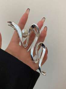 1 buc Clemă de păr asimetrică cu valuri geometrice metalice și perlate, prinzătoare de păr la modă și de înaltă calitate și gheare de păr elegante, agrafe de păr aurii, agrafe de păr, agrafe de păr pentru maxilar, cleme de păr, prinzătoare de păr, clemă de păr