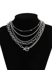 1pc Vintage Multi-Layered Bead Chain Necklace com decoração de strass, quantidade aleatória de contas, adequado para uso diário feminino